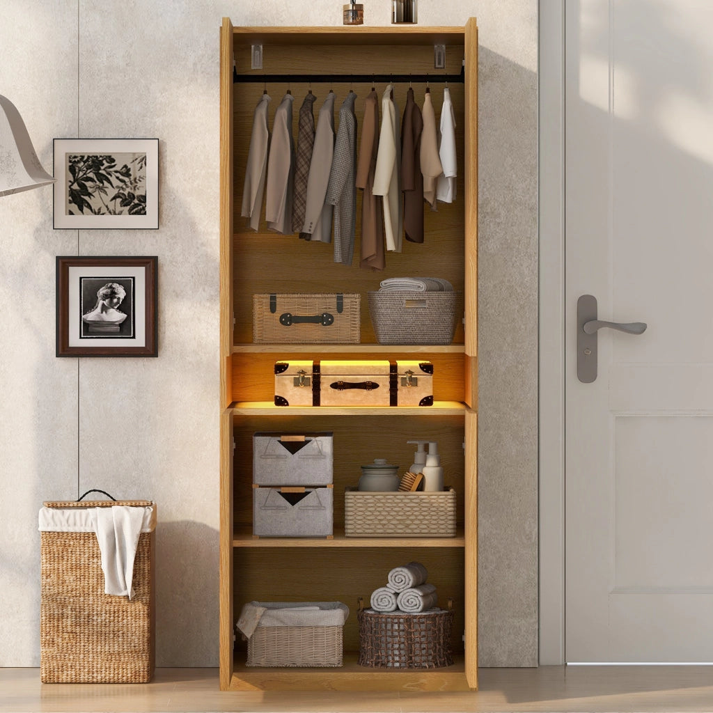 Armadio con vano LED e ampio spazio interno in MDF color legno 70 × 55 × 180 cm
