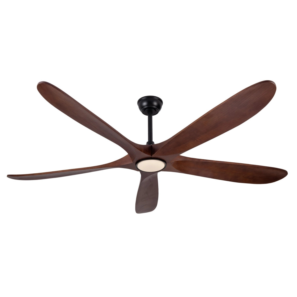 Ventilatore da soffitto con luce LED da 60 pollici; 5 pale in legno massello; noce e nero