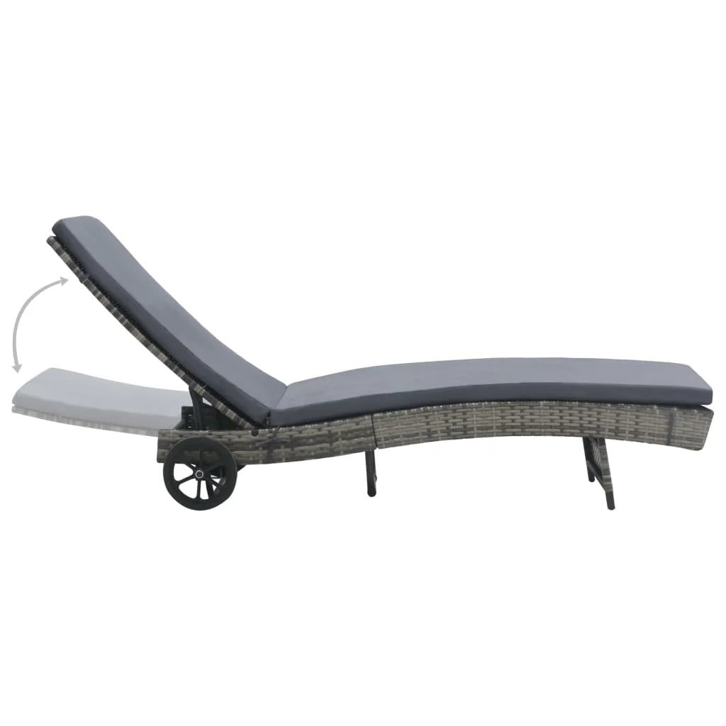 Lettino prendisole sedia a sdraio lettino prendisole letto da giardino mobili da esterno per patio con ruote e cuscino resina intrecciata antracite 02_0012593