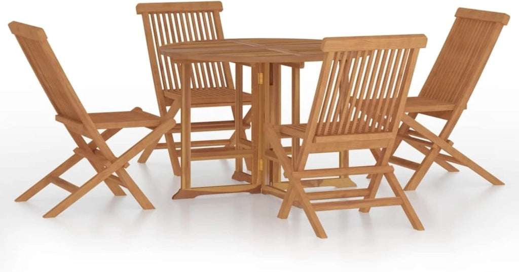 LAPOOH Set da pranzo da giardino pieghevole, set da 5 pezzi, tavolo e sedie da giardino, mobili da giardino, giardino, set da giardino, terrazza esterna, mobili da giardino in teak