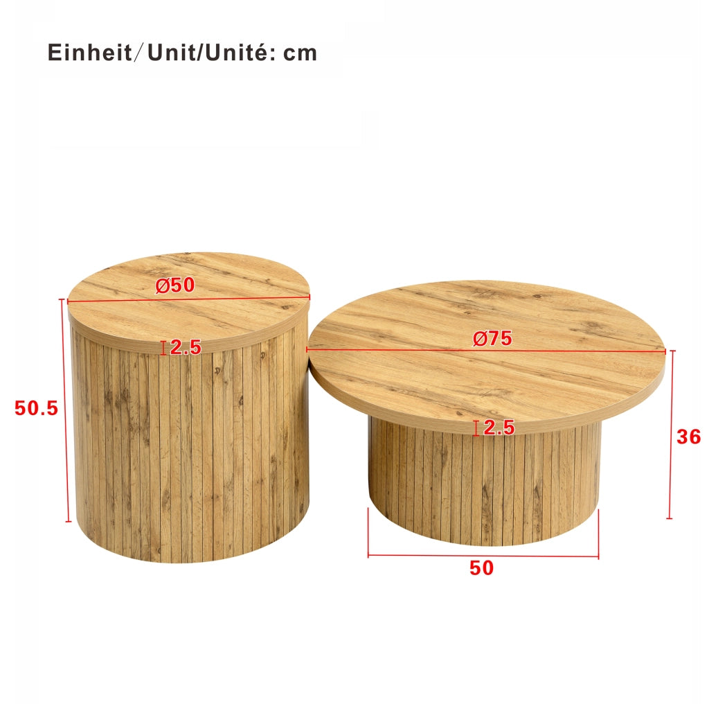 Set di tavolini rotondi da caffè in MDF naturale