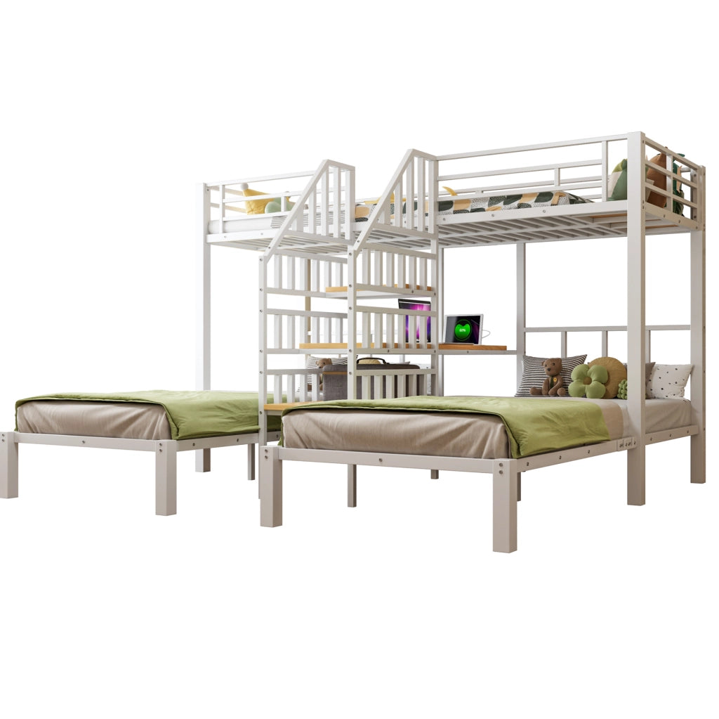 Letto a castello 90x200 cm con scrivania, LED, USB e spazio contenitivo