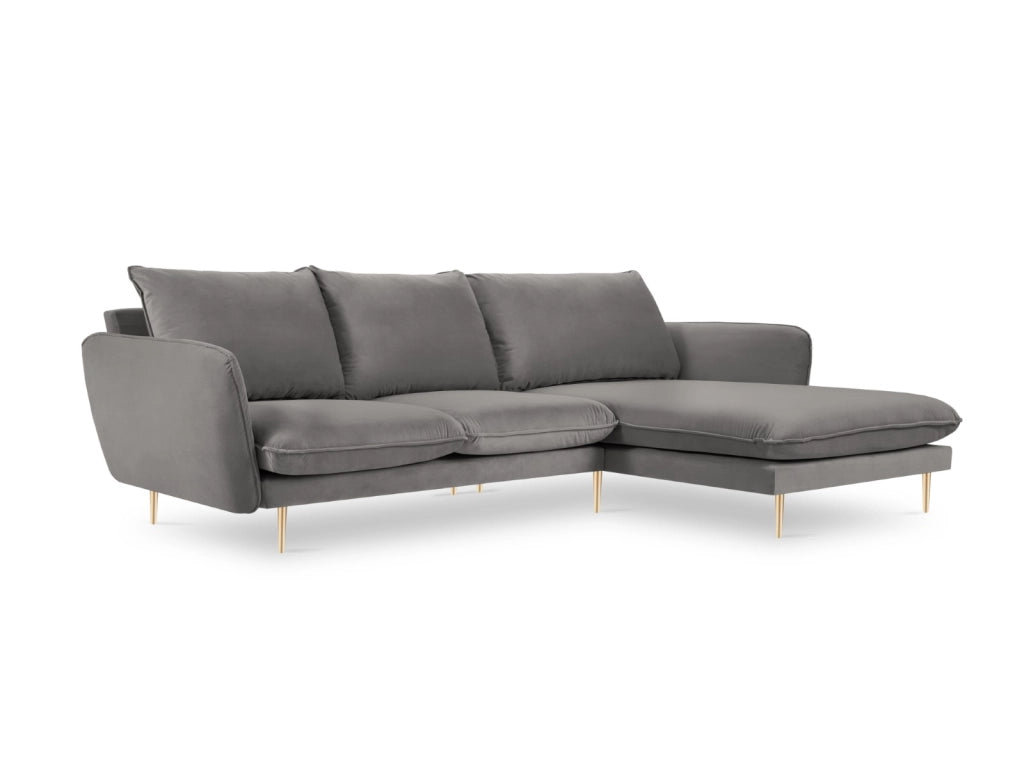 Cosmopolitan Design - Divano angolare destro "Vienna" 5 posti in velluto grigio chiaro 