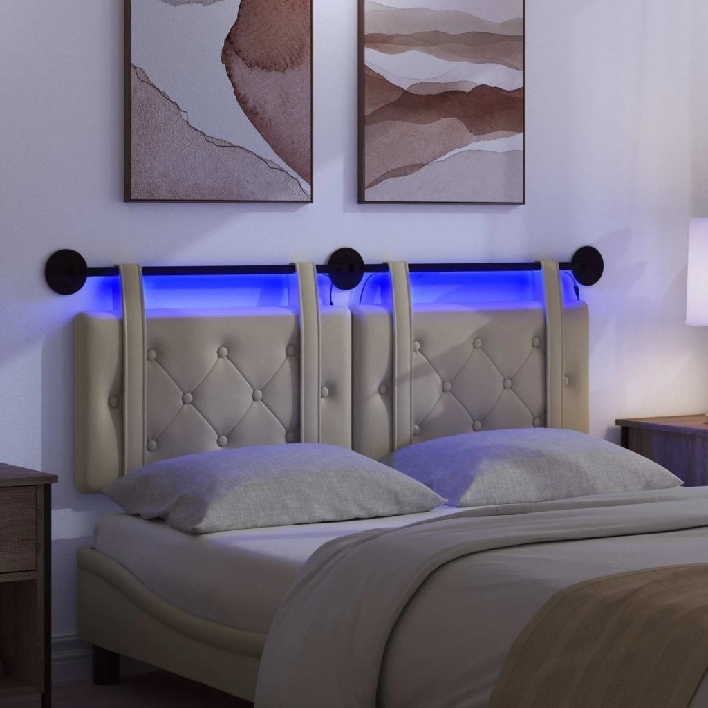 Testiera | Testata sospesa Con luce LED Crema Similpelle