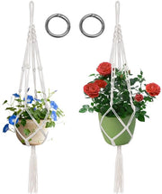 Set di Corda Macramé per Sospensione di 2, Corda di Canapa Beige, Vasi da Sospensione con 2 Anelli Sferici per Interno, Esterno, Giardino, Balcone
