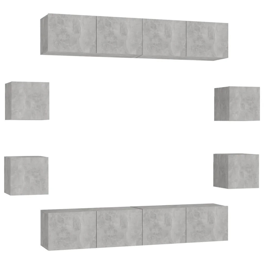Set di Mobili Porta TV 8 pz | Armadietto TV | Mobile Porta TV Grigio Cemento in Legno Multistrato