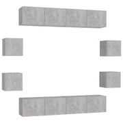Set di Mobili Porta TV 8 pz | Armadietto TV | Mobile Porta TV Grigio Cemento in Legno Multistrato