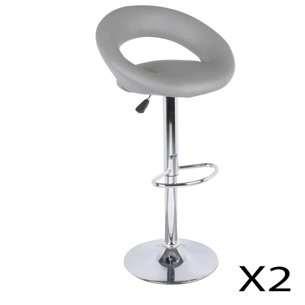 Set di 2 sgabelli da bar regolabili in altezza 77-97 cm - Seduta in similpelle PU grigia, piede in metallo grigio, diametro 40 cm
