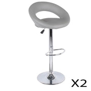 Set di 2 sgabelli da bar regolabili in altezza 77-97 cm - Seduta in similpelle PU grigia, piede in metallo grigio, diametro 40 cm