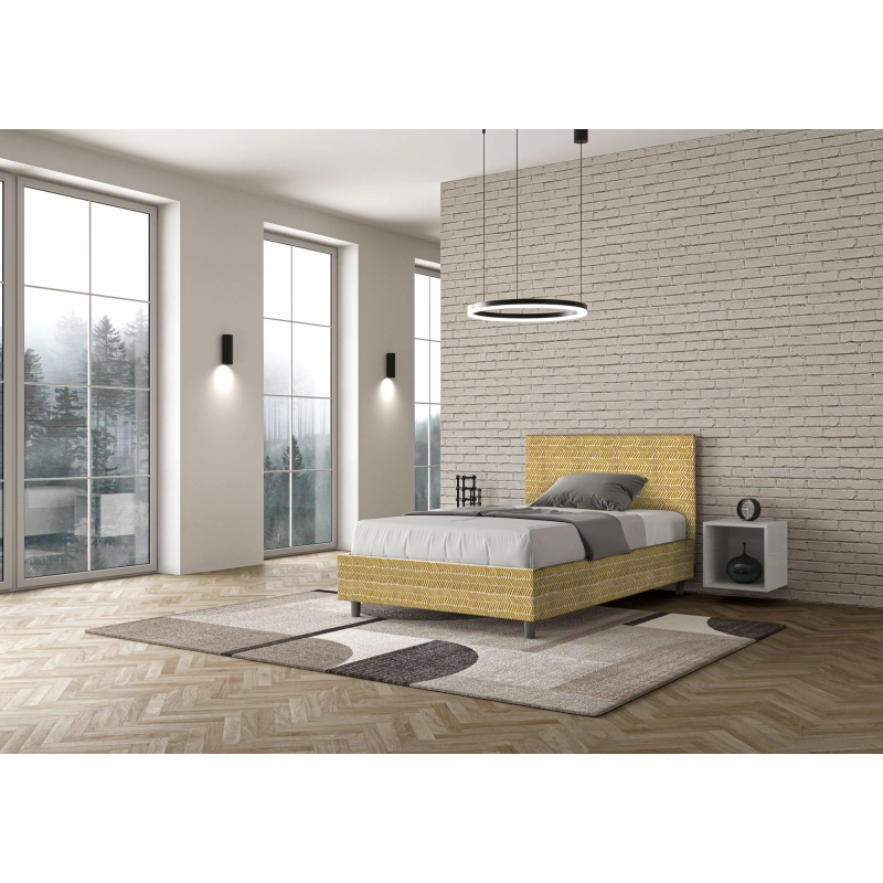 Letto imbottito 1 piazza e mezza 120x190 cm tessuto Aragona Adele - Con rete,Giallo