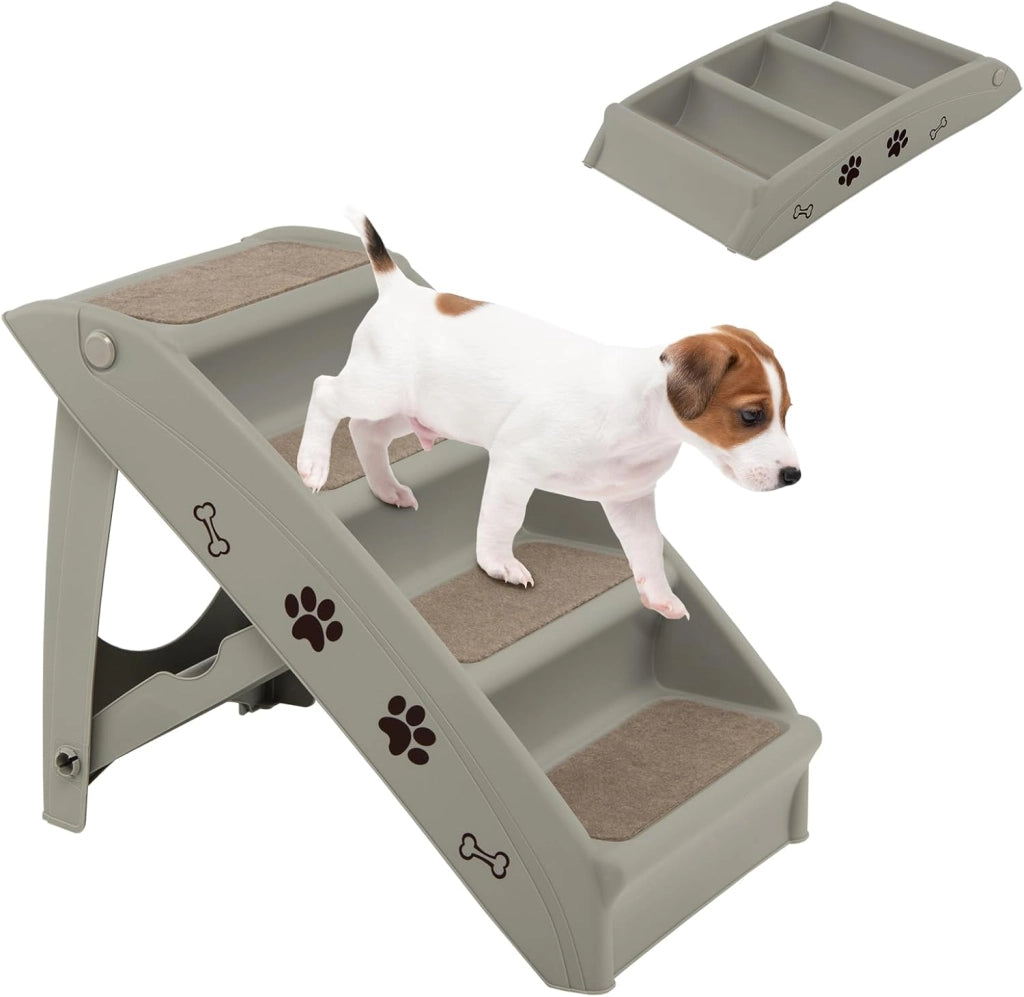 Scala per cani e gatti pieghevole, con tappetino in feltro, carico fino a 60 kg, rampa antiscivolo per cani e gatti per letto, auto, divano (beige, 65 x 55 x 50 cm, 4)