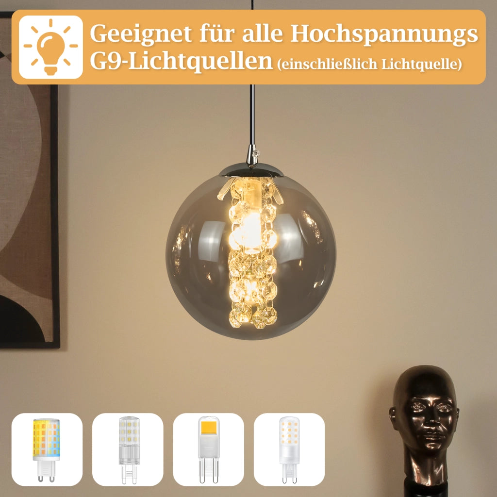 ZMH Lampada a sospensione vetro fumé moderna 1 luce altezza regolabile 120cm G9 per sala pranzo camera bar