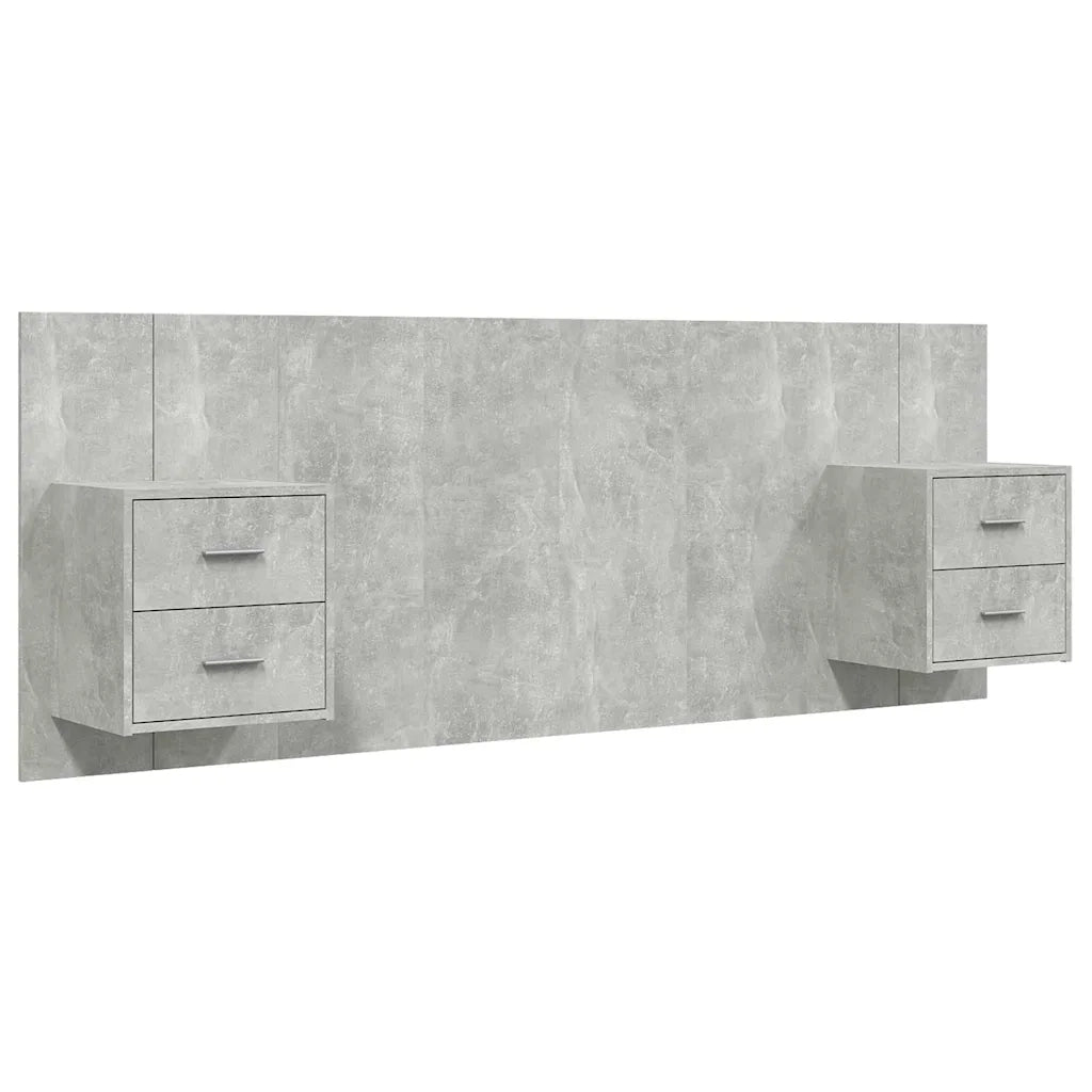 Testiera Letto con Comodini-Testiera con Contenitore in Legno Multistrato Grigio Cemento 530640