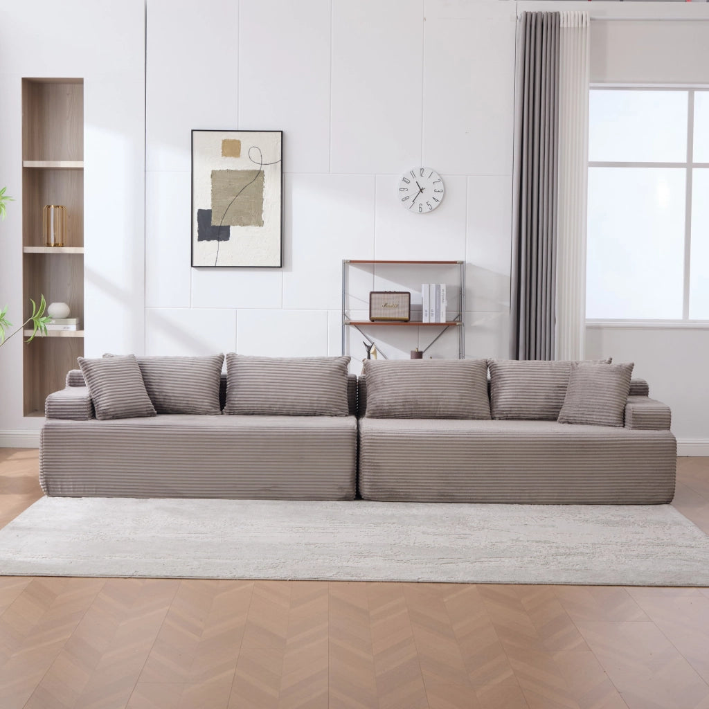 Divano con chaise longue e cuscino incluso in ciniglia grigio