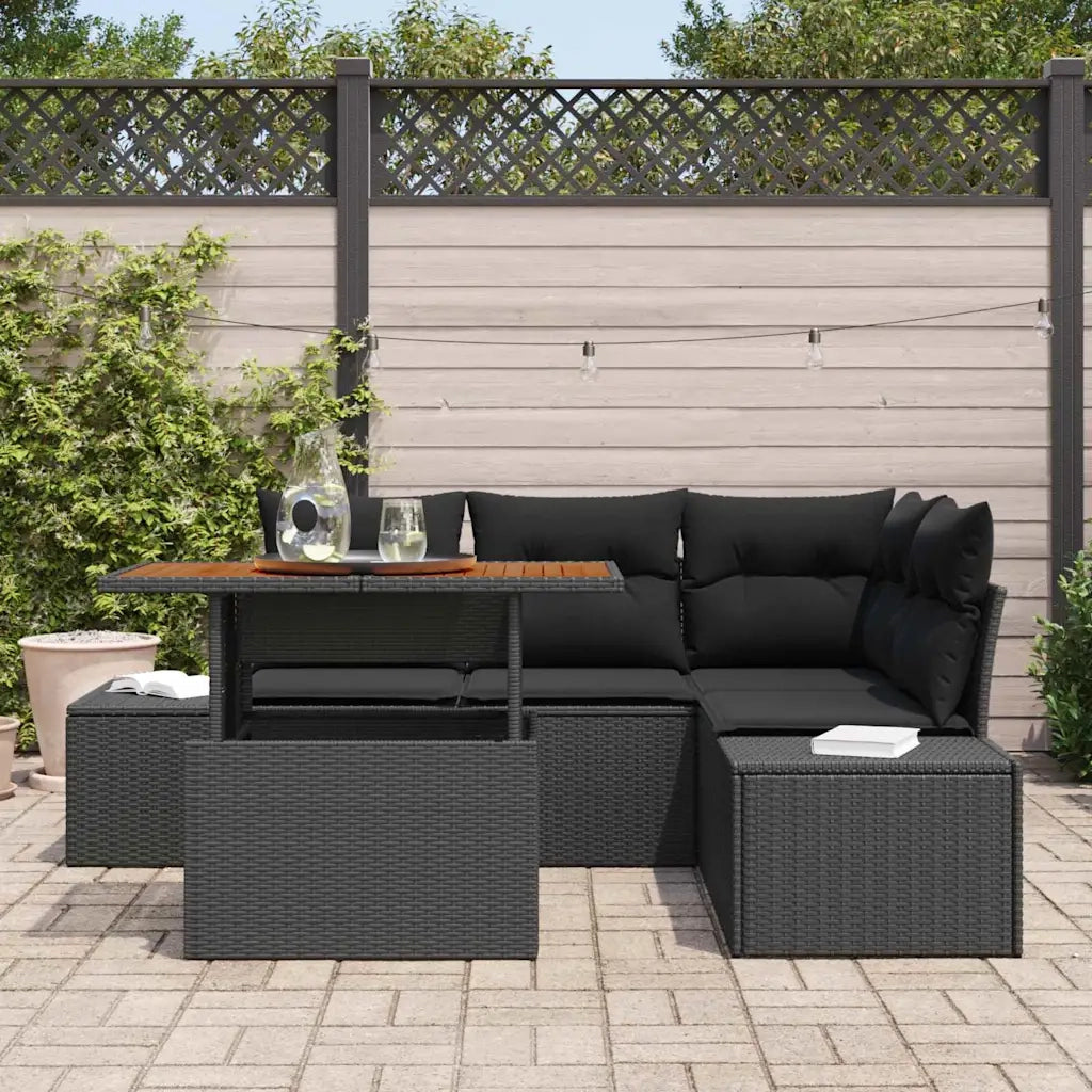 Set Divano da Giardino con archiviazione 5 pcs Nero Poly Rattan