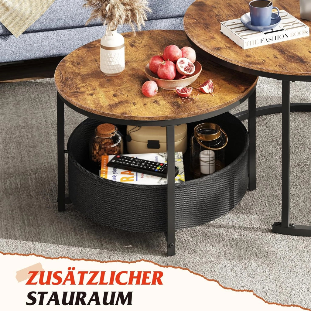 Tavolino da caff¨¨ rotondo con ripiano in legno e gambe in metallo ¨C zephmum ¨C marrone, 80x60 cm