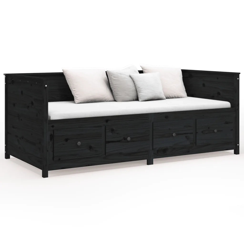 Letto singolo | Letto per adulti | Dormeuse Nera 90x200 cm in Legno Massello di Pino