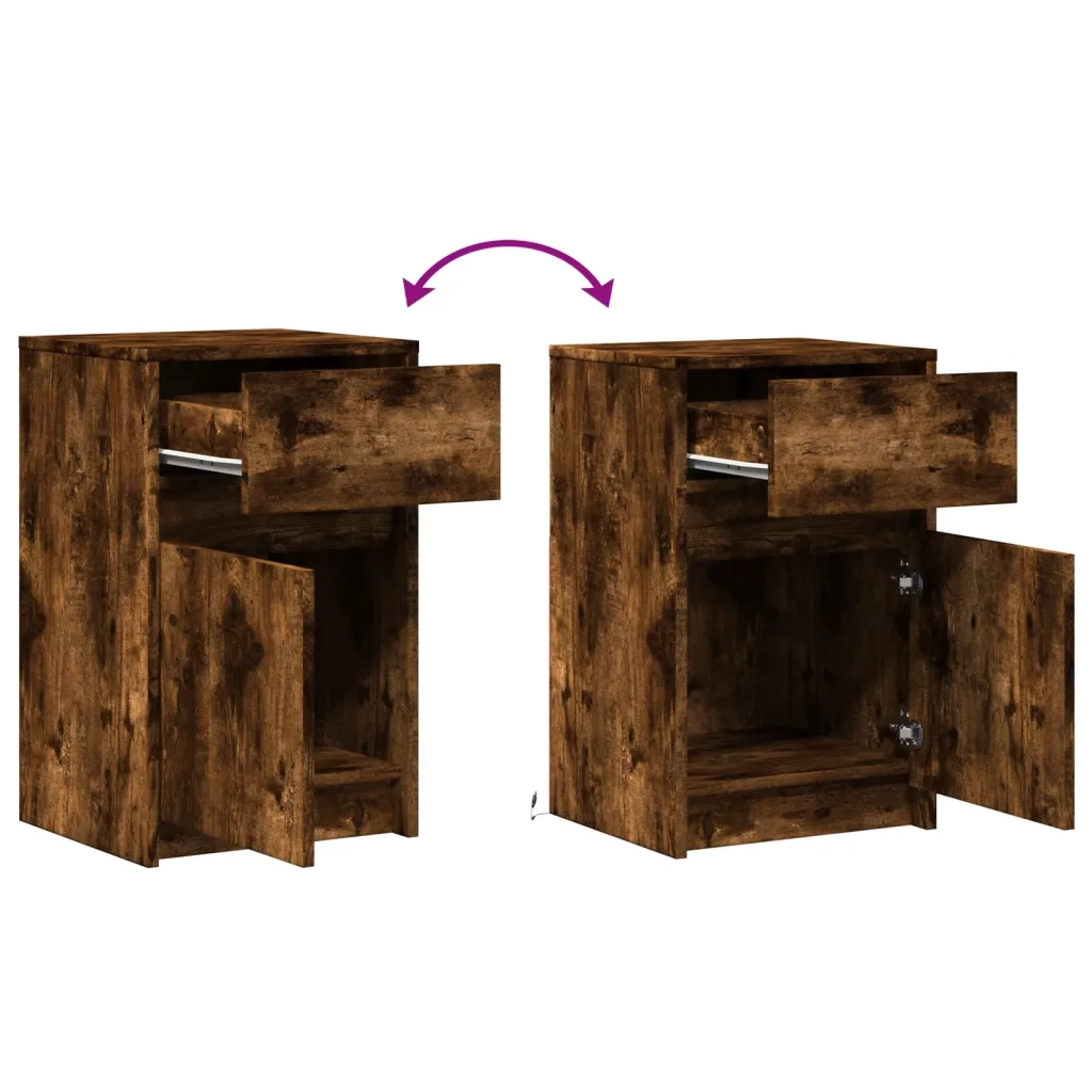 vidaXL Comodini con Luci LED 2pz Rovere Fumo in Legno Multistrato