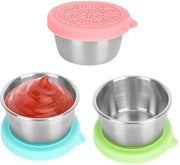 Contenitore per insalata mini 3 pezzi 50ml set di contenitori alimentari con coperchio per salse inerti al sale, contenitori alimentari mini riutilizzabili in acciaio inossidabile, contenitore per ketchup mini per picnic, box da picnic, viaggi BPA-free