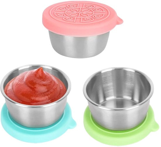 Contenitore per insalata mini 3 pezzi 50ml set di contenitori alimentari con coperchio per salse inerti al sale, contenitori alimentari mini riutilizzabili in acciaio inossidabile, contenitore per ketchup mini per picnic, box da picnic, viaggi BPA-free