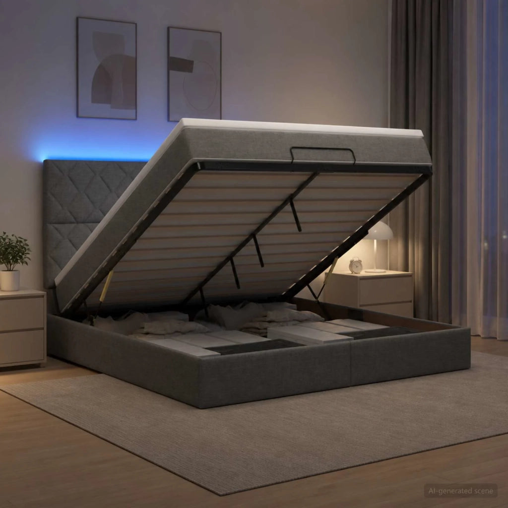 Letto Ottomano con Materasso e LED Grigio Scuro 140 x 200 cm 3458160