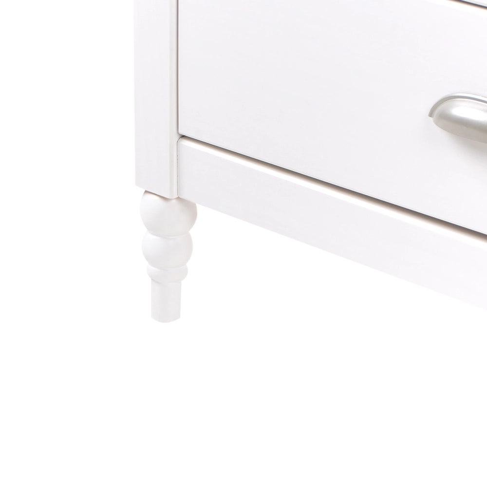 Credenza bianca a 2 ante e 4 cassetti, mobile contenitore in stile scandinavo con piano in legno