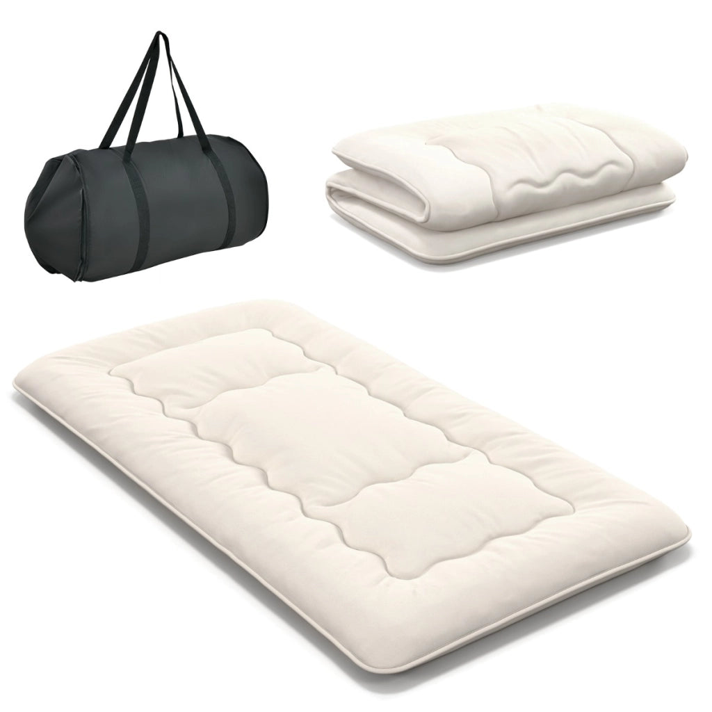 Materasso futon portatile con copertura lavabile sacca da trasporto, Tappeto arrotolabile per pavimento 90cm Beige