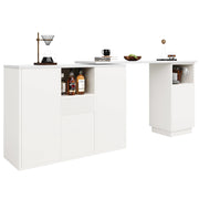 Mobile Bar Girevole a 360° con Vani Aperti e Chiusi; Piano Effetto Marmo; in MDF; 210x30x100;9 cm; Bianco