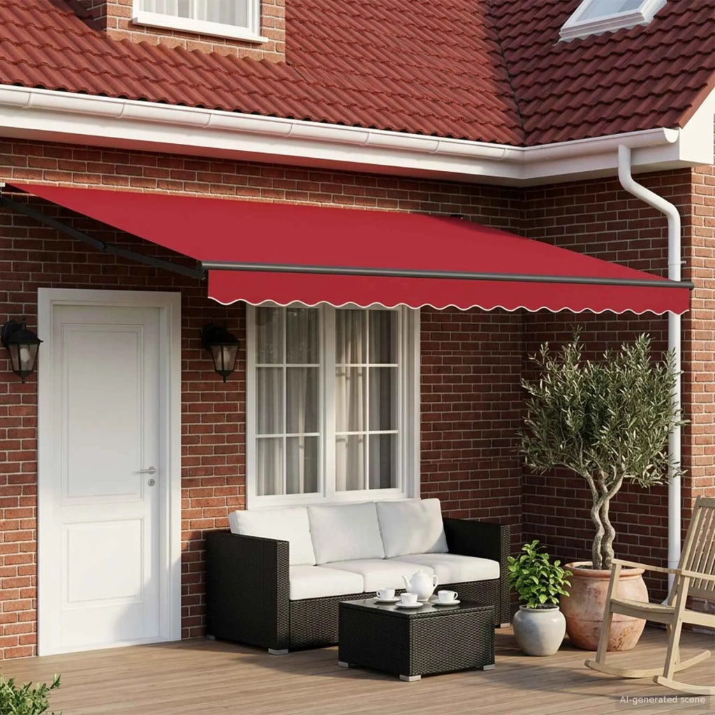 Tenda retrattile manuale con LED-Tenda parasole per balcone Rosso e Antracite 4 ¡Á 3 m