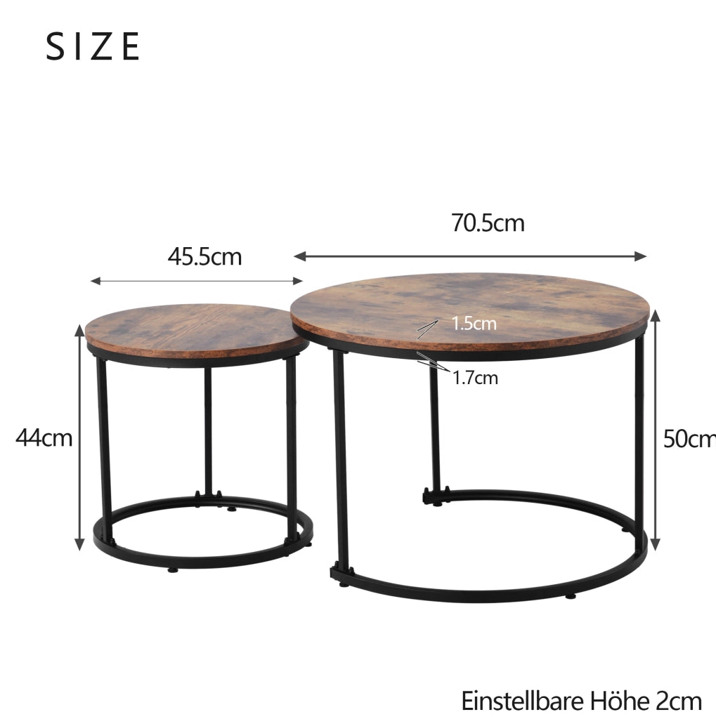Set di 2 tavolini da caffè rotondi impilabili; MDF marrone; 50 x 70;5 cm e 45;5 x 44 cm