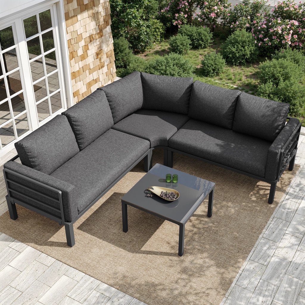 Set Mobili da Giardino con Divano, Tavolino e Cuscini ¨C MINIMAL ¨C Grigio, Vetro, Acciaio, 4-5 Posti