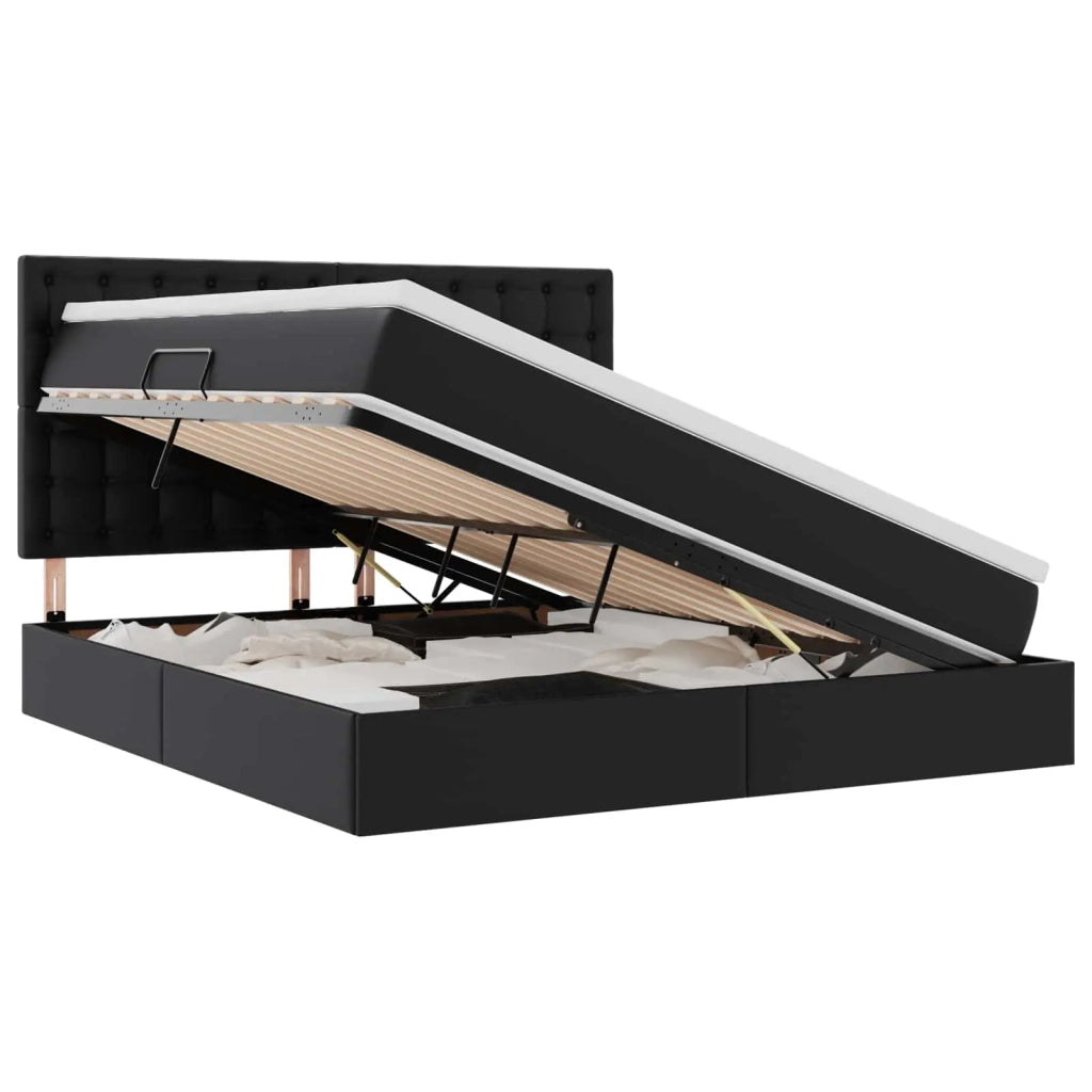 Letto con contenitore e LED Nero 160 x 200 cm Pelle Sintetica