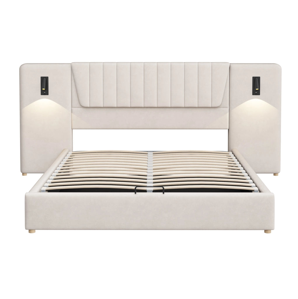 Letto matrimoniale imbottito 180x200 cm beige con contenitore