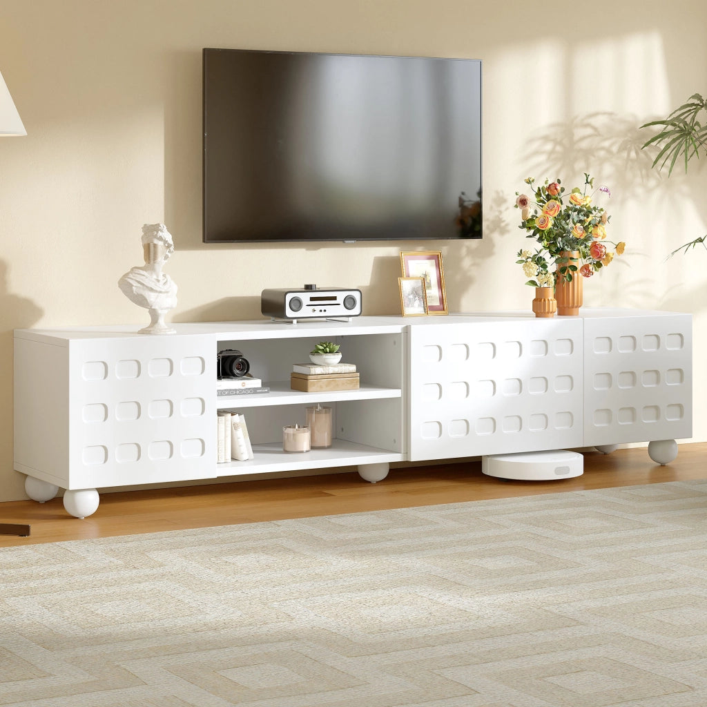 Mobile porta TV per televisore fino a 80 pollici con 3 ante e 2 vani semiaperti per soggiorno bianco 200 × 40 × 44 cm