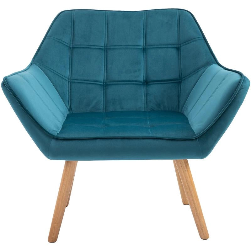 POLTRONCINA DAL DESIGN SCANDINAVO IN LEGNO E VELLUTO COLOR PETROLIO