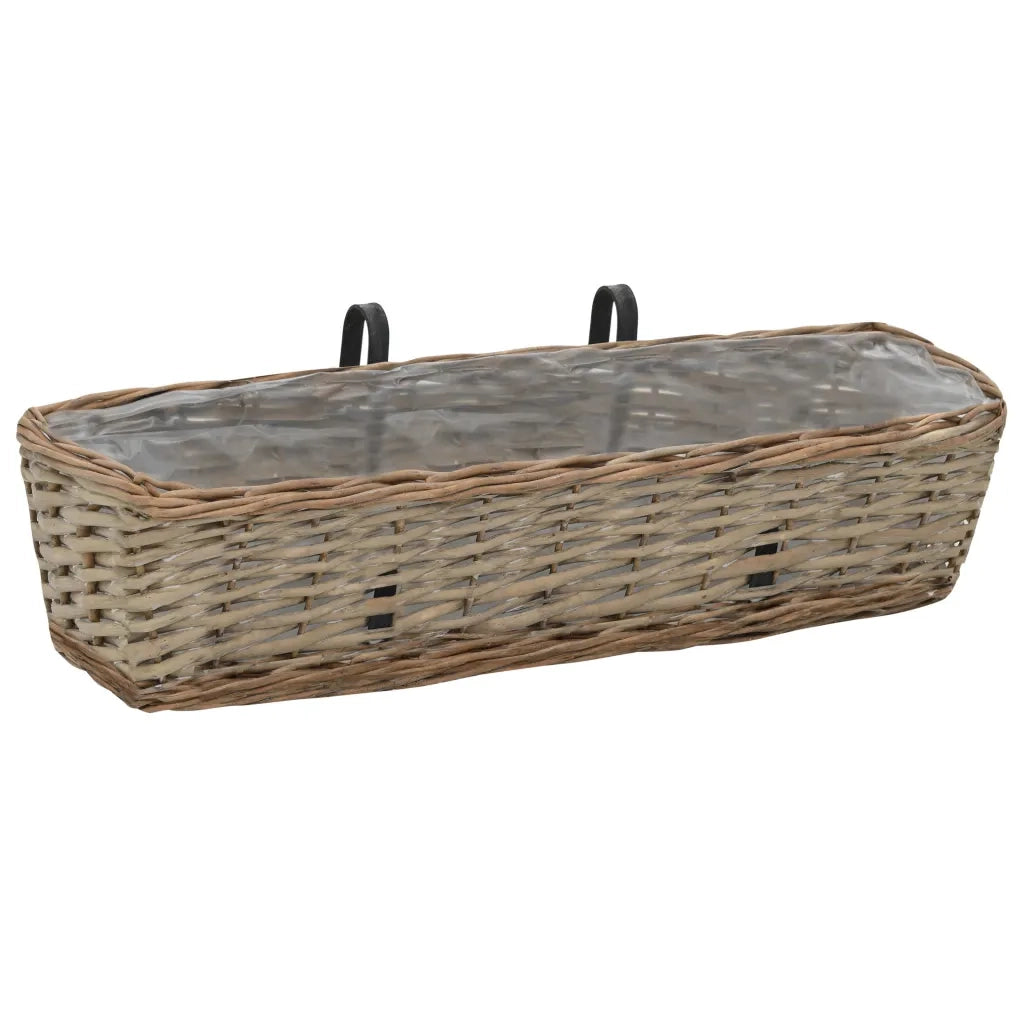 2 pz Fioriere | Cassetta per fiori | Vaso da Balcone in Vimini con Rivestimento in PE 60 cm