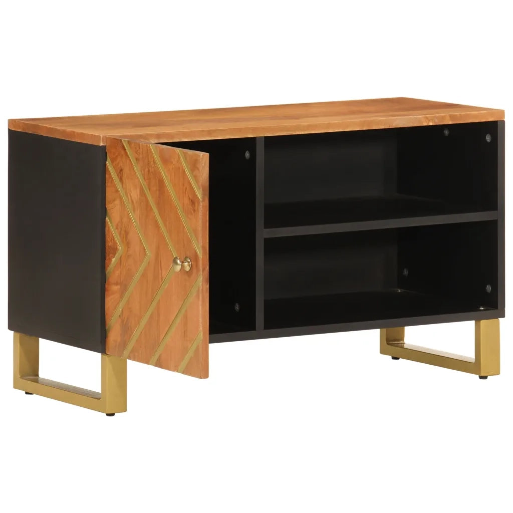 Mobile Porta TV Marrone e Nero 80x31,5x46 cm in Legno di Mango 356798
