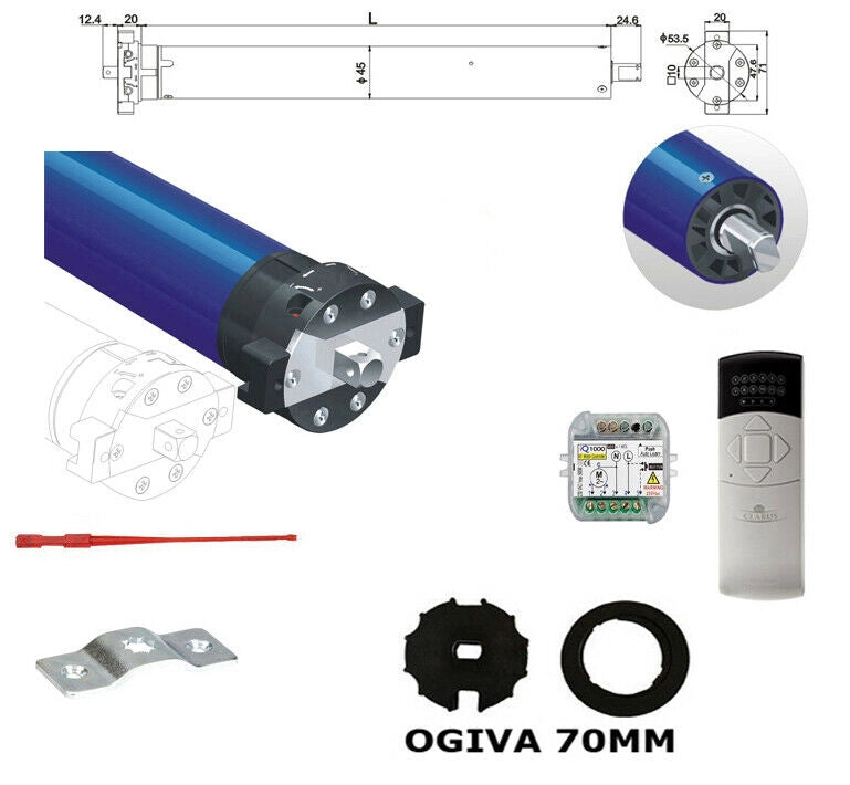 MOTORE PER TENDE DA SOLE RULLO 220V 50 NM 100 KG + CENTRALINA + 1 TELECOMANDO