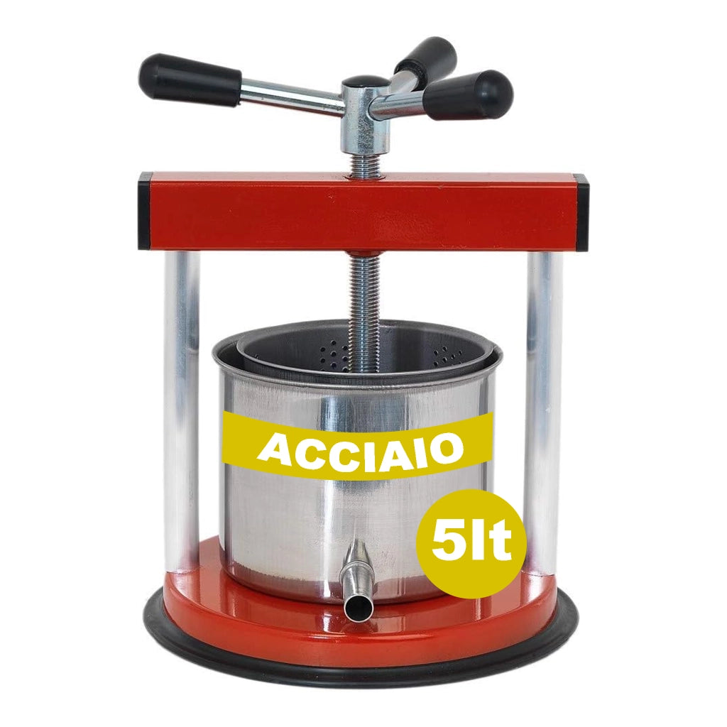 Torchietto Premitutto Manuale 5 Litri in Acciaio – Pressa per Pomodoro, Frutta, Verdura e Uva – Robusto e Resistente