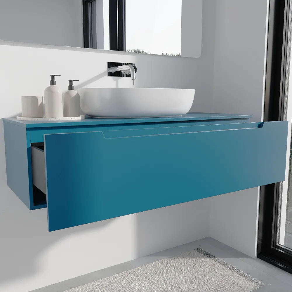 Mobile bagno sospeso 120cm dusk blue opaco un cassettone con top | Bako