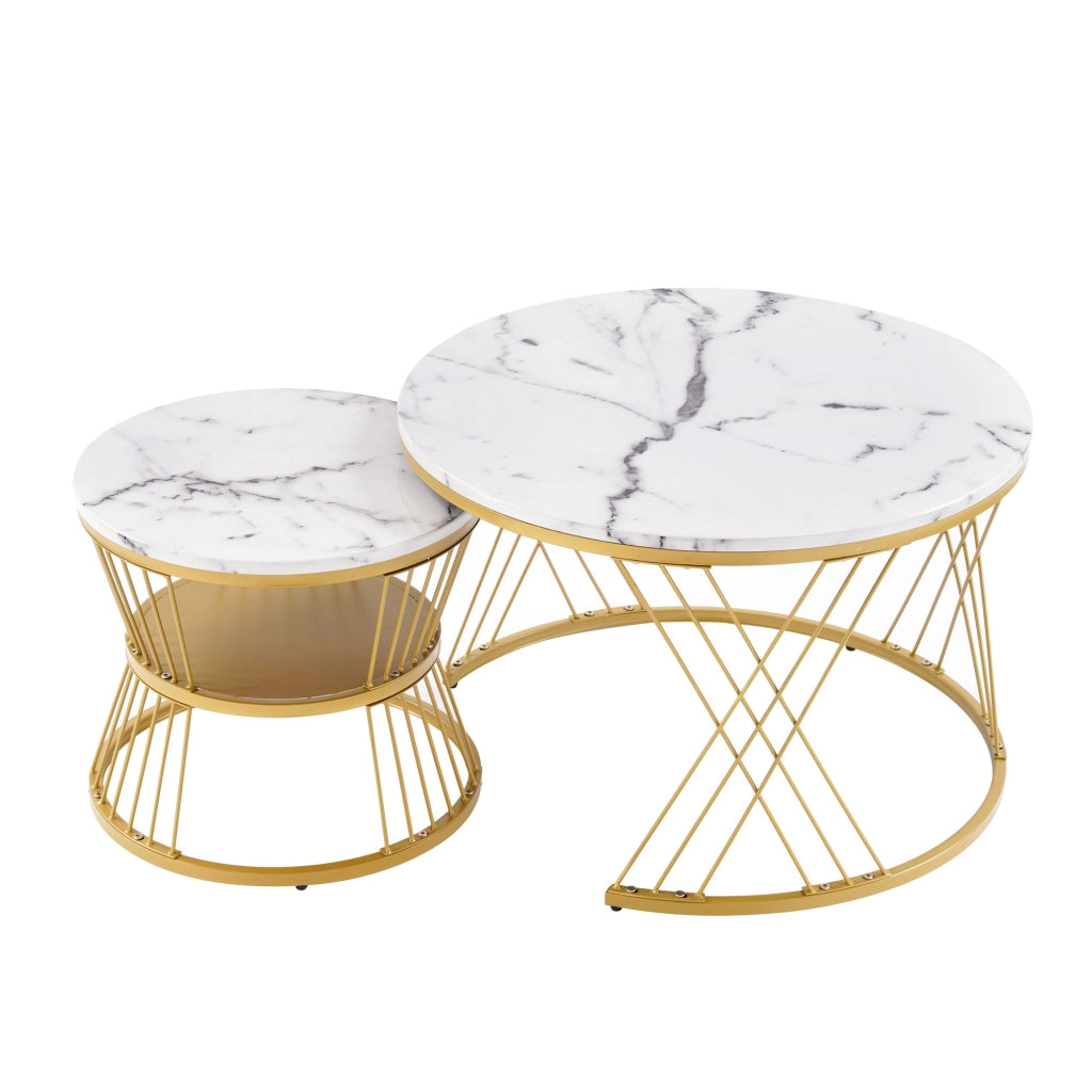 Set di tavolini da caffè 70x70x47 cm e 45x45x40 cm; impilabili; MDF; bianco