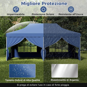 Gazebo da Giardino 3 x 6 m, Tendone per Feste con 6 Pannelli Laterali Rimovibili, con Borsa da Trasporto, Design Pop-up, per Matrimonio Eventi e Barbecue (Blu)