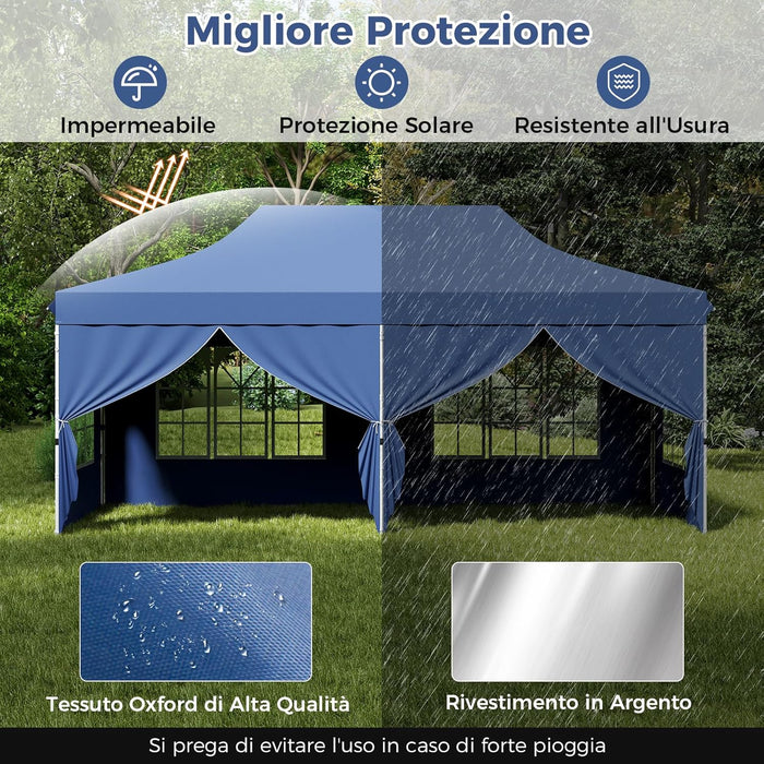 Gazebo da Giardino 3 x 6 m, Tendone per Feste con 6 Pannelli Laterali Rimovibili, con Borsa da Trasporto, Design Pop-up, per Matrimonio Eventi e Barbecue (Blu)