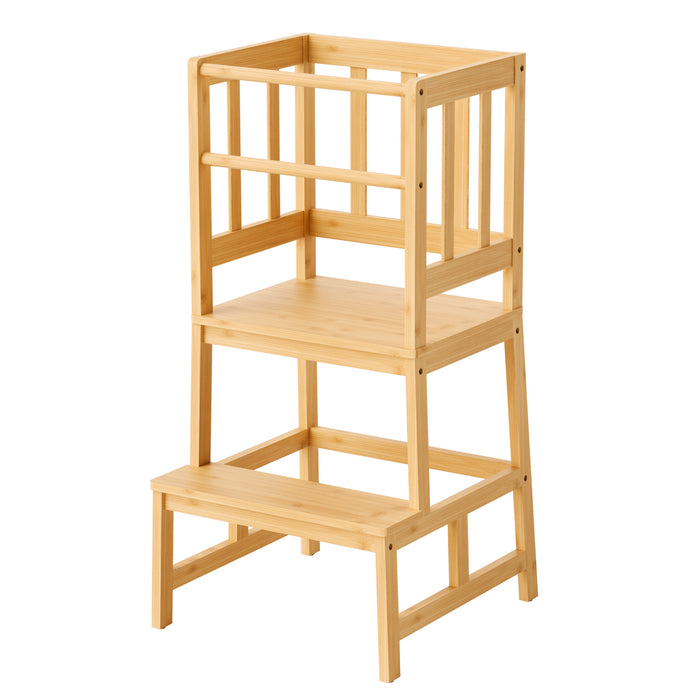 Torre Montessori in bambù 46x46x90cm, con barre di protezione, Learning tower Scala montessoriana