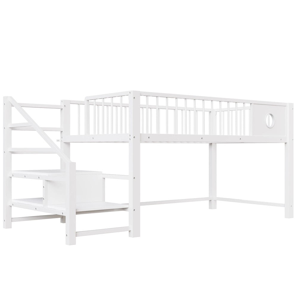 Letto a Soppalco Basso per Bambini con Scala Contenitore ¨C Xylo ¨C Metallo Bianco 90x200