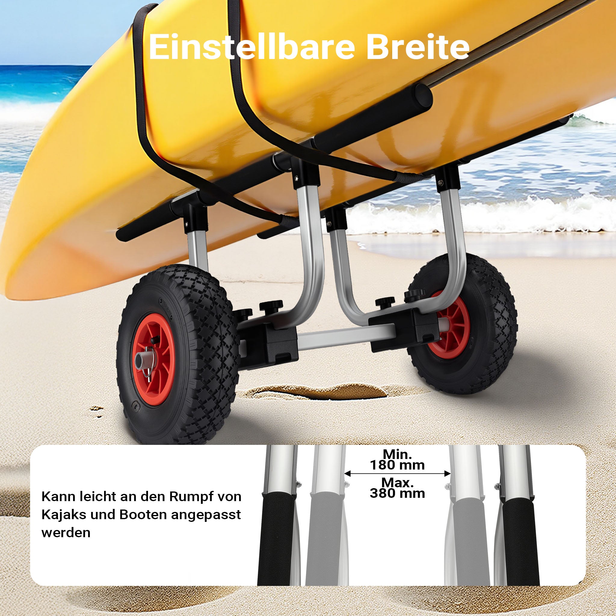 Carrello da trasporto per kayak In alluminio con pneumatici Ø 26 cm Larghezza regolabile Max 90 kg