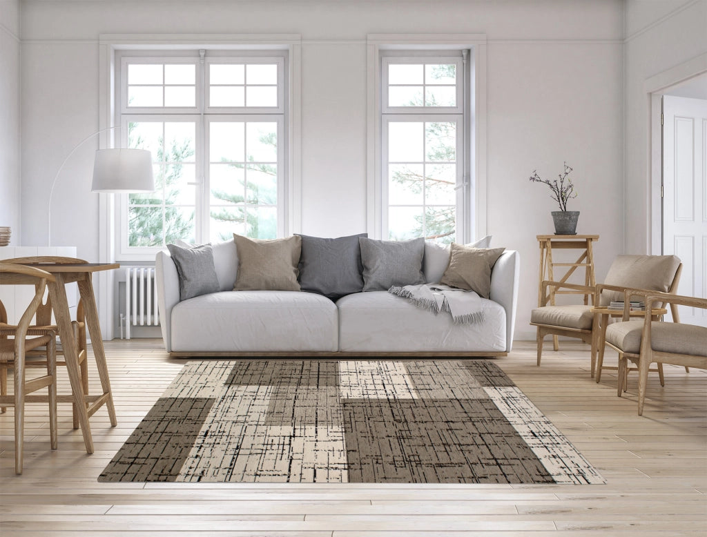 Tappeto Arredo Moderno Morbido in Ciniglia Ingresso Antiscivolo Prodotto Italiano  Soggiorno Camera Salotto Disegni Piazzati Cotone Varie Misure Grande Mondrian/Grigio - 65x115 cm