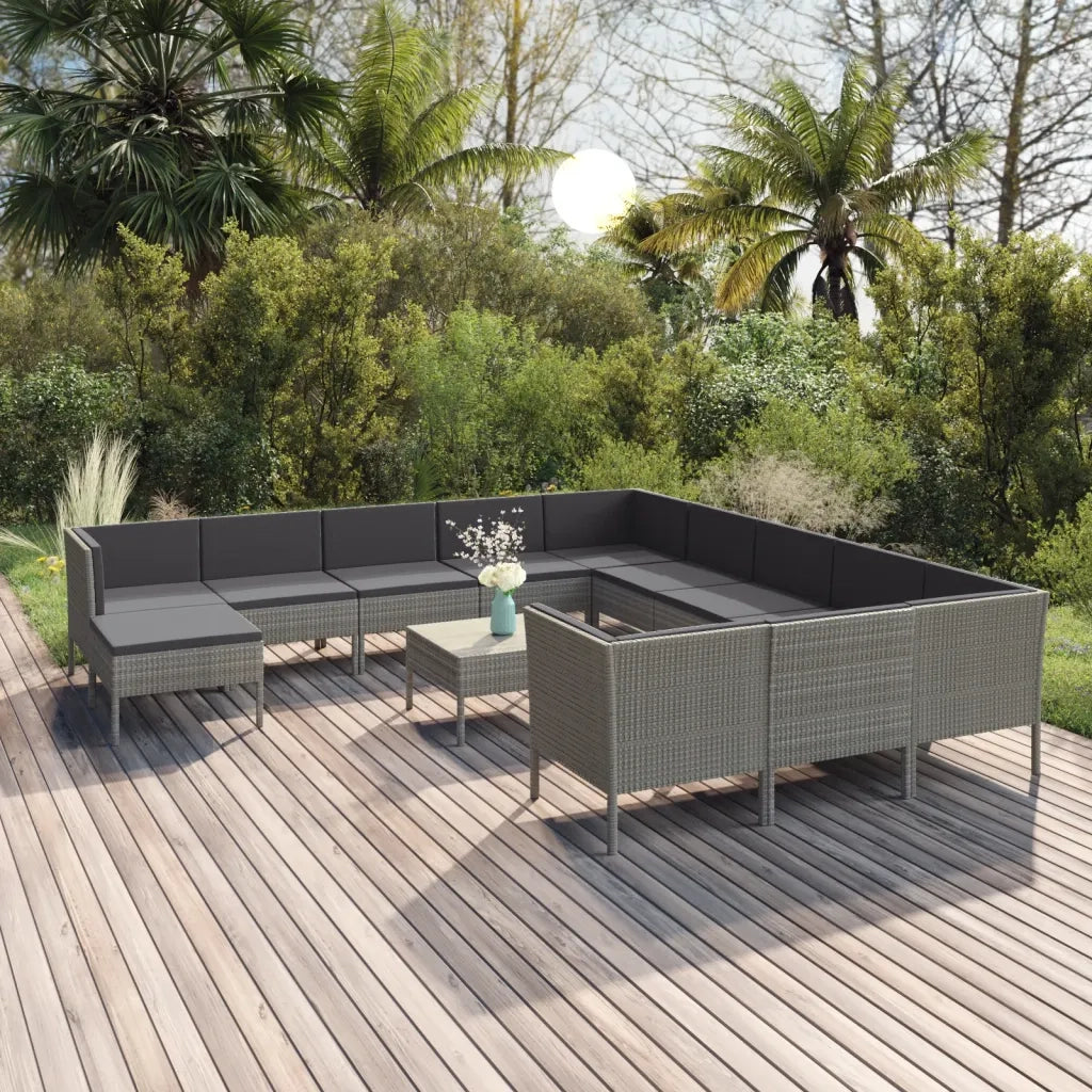 Set Divani da Giardino 13 pz con Cuscini in Polyrattan Grigio cod mxl 38447