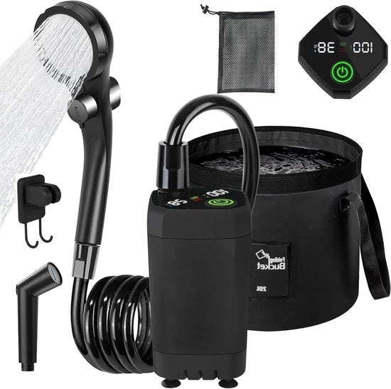 Douchetta portatile con batteria ricaricabile da 6000 mAh, pompa e getto d'acqua, secchio pieghevole - ideale per outdoor, lavaggio in auto, viaggi, spiaggia e campeggio