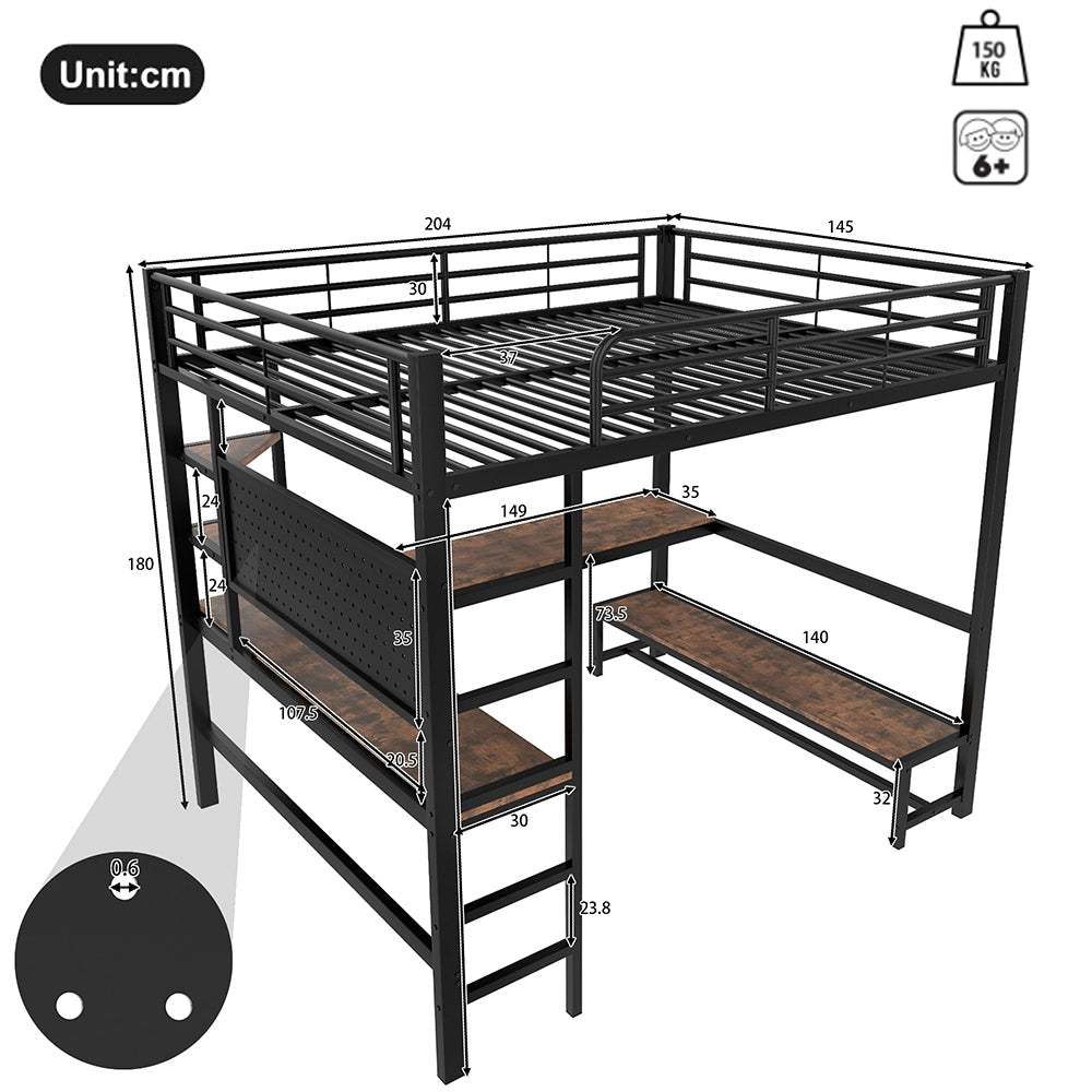 Letto a soppalco - Xylo - 140x200 cm USB LED nero